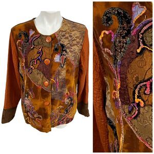 Notations Blazer Womens Large Festival Boho Fall Hippie Chic Lace Mixed Media